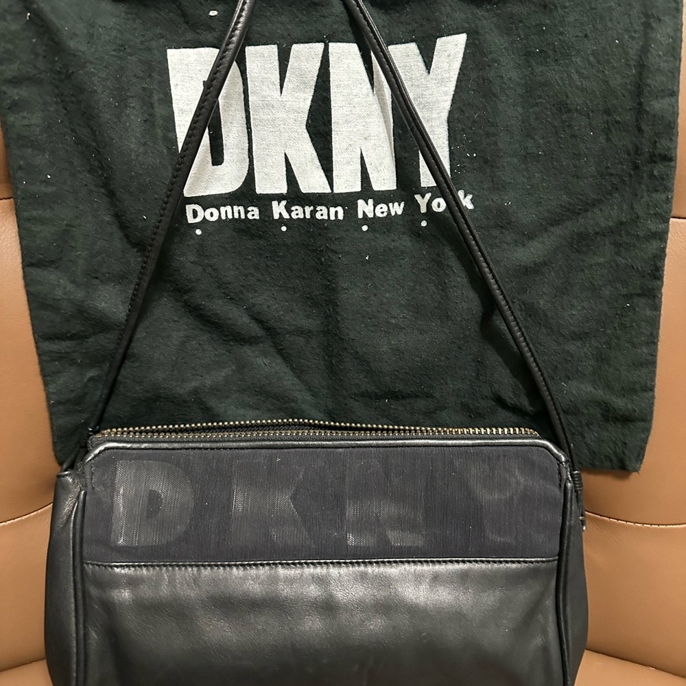 DKNY Small Black Leather Shoulder Bag Vintage